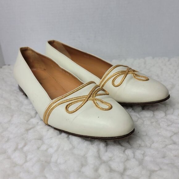 Ralph Lauren Collection Women's Shoes Size 10 B Cream Leather Ballet Flats Good - Picture 1 of 14